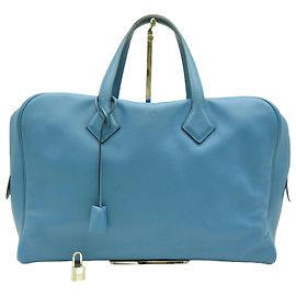 Hermès Evergrain Victoria 40 Tote Bag Blau