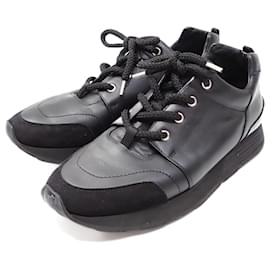 Hermès-Hermes Black Leather Sneakers-Black