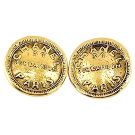 Chanel Vintage Circle Logo Cambon Gold Clip Earrings Golden