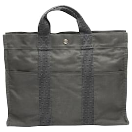 Hermès-Sac Tote Hermes MM en toile Air Line gris-Marron