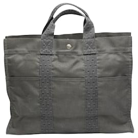 Hermès-Sac Tote Hermes MM en toile Air Line gris-Marron