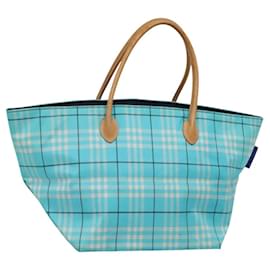 Autre Marque-Burberrys Nova Check Blue Label Tote Bag Nylon Light Blue Silver Auth kk485-Silvery,Light blue