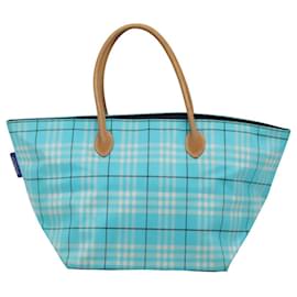 Autre Marque-Burberrys Nova Check Blue Label Tote Bag Nylon Light Blue Silver Auth kk485-Silvery,Light blue