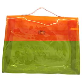 Hermès-HERMES Sac à main Kelly en vinyle orange Auth 121433-Orange