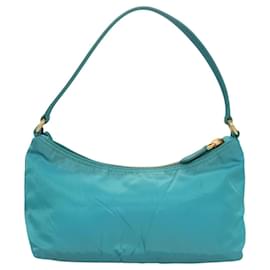 Prada-PRADA Accessory Pouch Nylon Turquoise Blue Gold Auth 119147-Golden,Turquoise