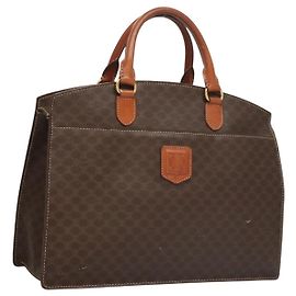 Céline Sac à main en toile Macadam CELINE en cuir PVC marron doré Auth hk2512 Marron Doré