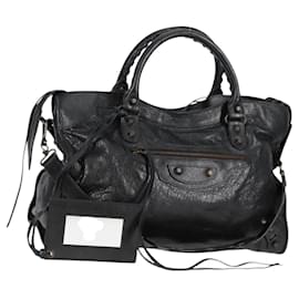 Balenciaga-BALENCIAGA Giant City Hand Bag Leather 2way Black 115748 Auth yk17982AM-Black