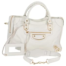 Balenciaga-BALENCIAGA City Hand Bag Leather 2way White Gold 390154 Auth mr1278A-White,Golden