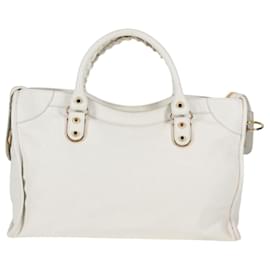 Balenciaga-BALENCIAGA City Hand Bag Leather 2way White Gold 390154 Auth mr1278A-White,Golden