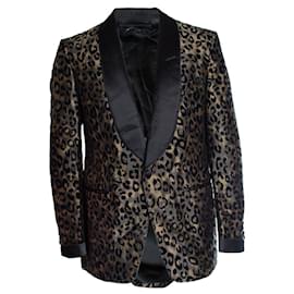 Tom Ford-Tom Ford, Shelton Leopard printed tuxedo jacket-Black,Golden,Grey