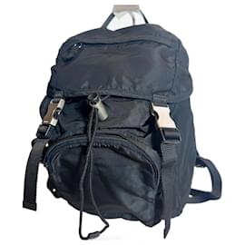 PRADA Logo Tessuto mini Backpack Bag Nylon Black Nero Drawstring Authentic Black