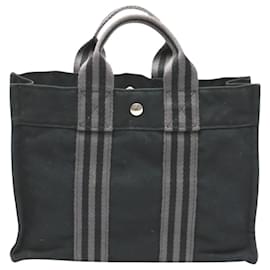 Hermès-Sac Tote HERMES Air Line PM en toile grise-Marron