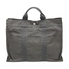Hermès-Sac Tote Hermes MM en toile Air Line gris-Marron
