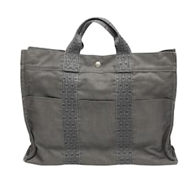 Hermès-Sac Tote Hermes MM en toile Air Line gris-Marron