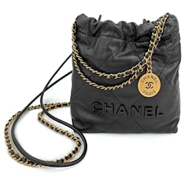Chanel-Sac seau en cuir mini Chanel 22 noir-Noir