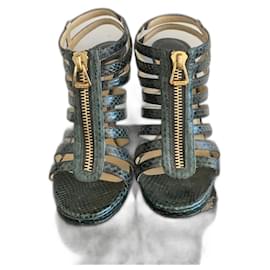 Jimmy Choo Glenys Python Leather Sandals Blue Blue