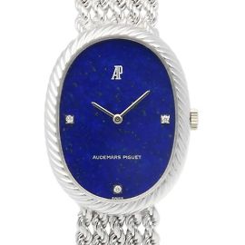 Reloj ovalado de oro blanco de 18K Audemars Piguet Blanco Azul