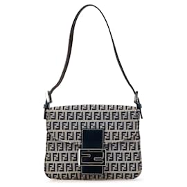 Fendi-Sac à bandoulière en toile Zucchino gris de Fendi-Marron