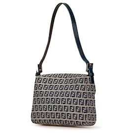 Fendi-Sac à bandoulière en toile Zucchino gris de Fendi-Marron