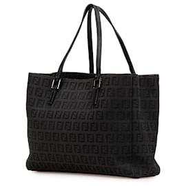Fendi-Fendi Black Small Zucchino Canvas Tote-Black