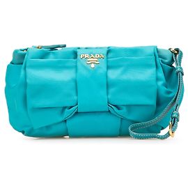 Prada Blue Tessuto Bow Wristlet Clutch Blue Other