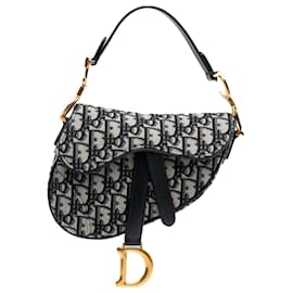 Dior-Dior Blue Mini Oblique Canvas Saddle Bag-Blue