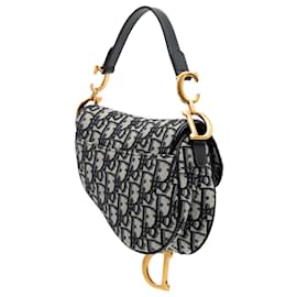 Dior-Dior Blue Mini Oblique Canvas Saddle Bag-Blue
