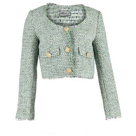 Self portrait  Self-Portrait Embellished Tweed Jacket in Green Polyester  Green