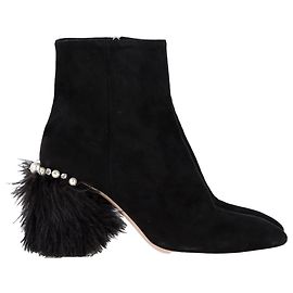 Stivaletti in suede nero decorati con piume e perle Miu Miu Nero