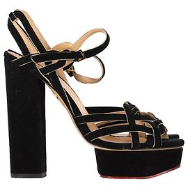 Charlotte Olympia Knotted Platform Sandal Heels in Black Suede Black