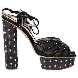 Charlotte Olympia Cactus Sandal Heels in Black Suede Black