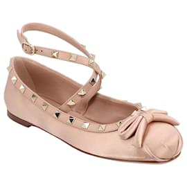 Valentino Garavani-Valentino Rockstud Satin Ballerinas Nude-Brown,Flesh