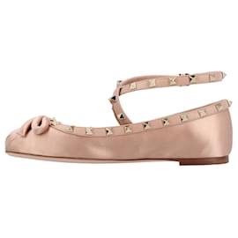 Valentino Garavani-Valentino Rockstud Satin Ballerinas Nude-Brown,Flesh
