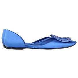 Roger Vivier Embellished Ballet Flats in Blue Satin Blue Light blue