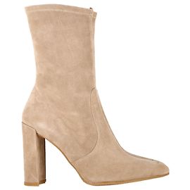 Stuart Weitzman Block Heel Ankle Boots in Beige Suede Beige
