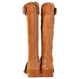 Bottes genou zippées embellies Miu Miu en daim marron Marron Rouge