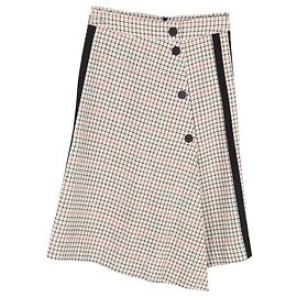 Falda midi asimétrica de cuadros Maje en tweed de algodón beige Beige