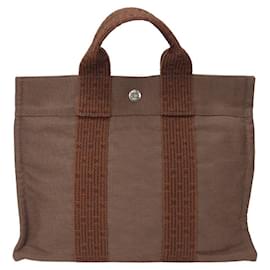 Hermès-Hermes Her Line Canvas Tote Bag-Metallic,Bronze