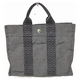 Hermès-Hermes Herline Canvas Tote Bag-Grey