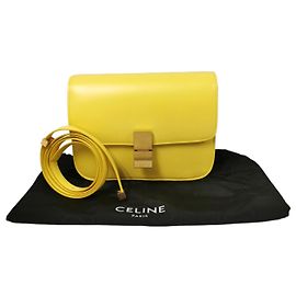 Céline Celine Classic Box Médio Couro de Bezerro Amarelo Amarelo