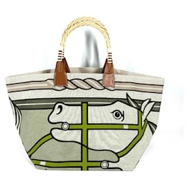 Hermès-Sac fourre-tout large Hermes Steeple-Beige,Orange