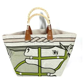 Hermès-Sac fourre-tout large Hermes Steeple-Beige,Orange