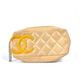 Chanel Cambon Line Leather Pen Case Beige Orange