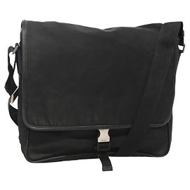 PRADA Shoulder Bag Nylon Black Silver Auth hk2516 Black Silvery