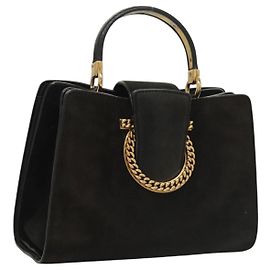 Sac à main Gancini en daim or noir Auth 119192 de Salvatore Ferragamo Noir Doré
