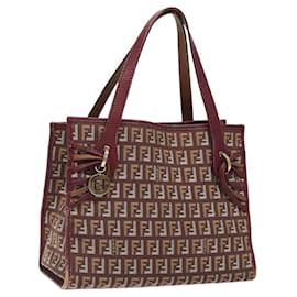 Fendi-Sac à main en toile Zucchino FENDI rouge vin or Auth 120902-Doré,Bordeaux