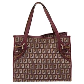 Fendi-Sac à main en toile Zucchino FENDI rouge vin or Auth 120902-Doré,Bordeaux