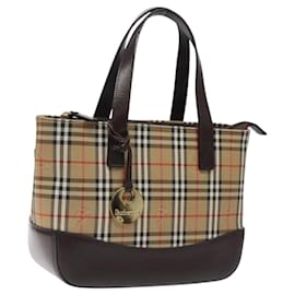 Autre Marque-Burberrys Nova Check Hand Bag Canvas Beige Gold Auth am8237-Beige,Golden
