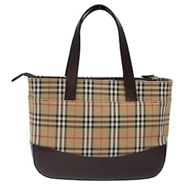 Autre Marque-Burberrys Nova Check Hand Bag Canvas Beige Gold Auth am8237-Beige,Golden