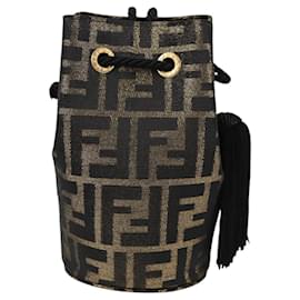 Fendi-Sac à épaule en toile Zucca FENDI noir marron Auth 120527AM-Marron,Noir